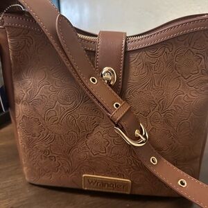 Wrangler brown embossed floral crossbody bag